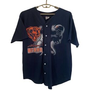 Badger Chicago Bears NFL Vintage 1996‎ Graphic T-Shirt Button Jersey Blue XL